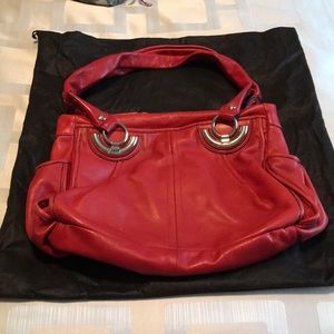 B Makowsky Red Leather Double Handled Purse